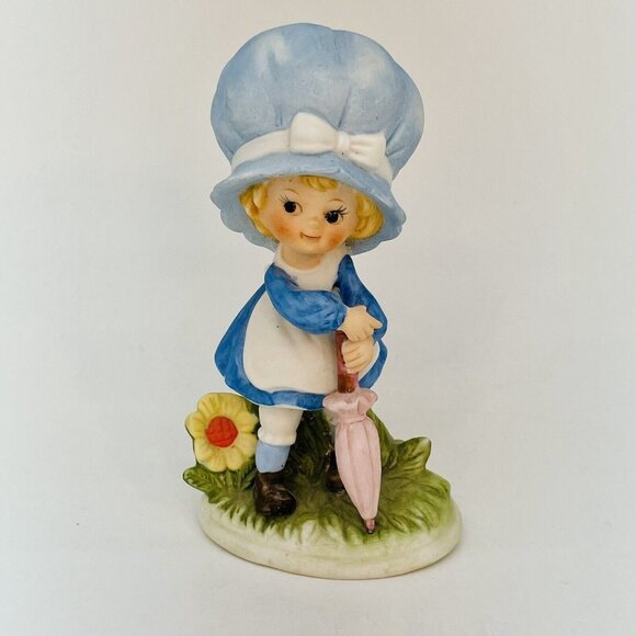 Vintage Kelvin Hand Painted Porcelain Figurine Girl wUmbrella Vivid Colors Japan - Picture 12 of 12
